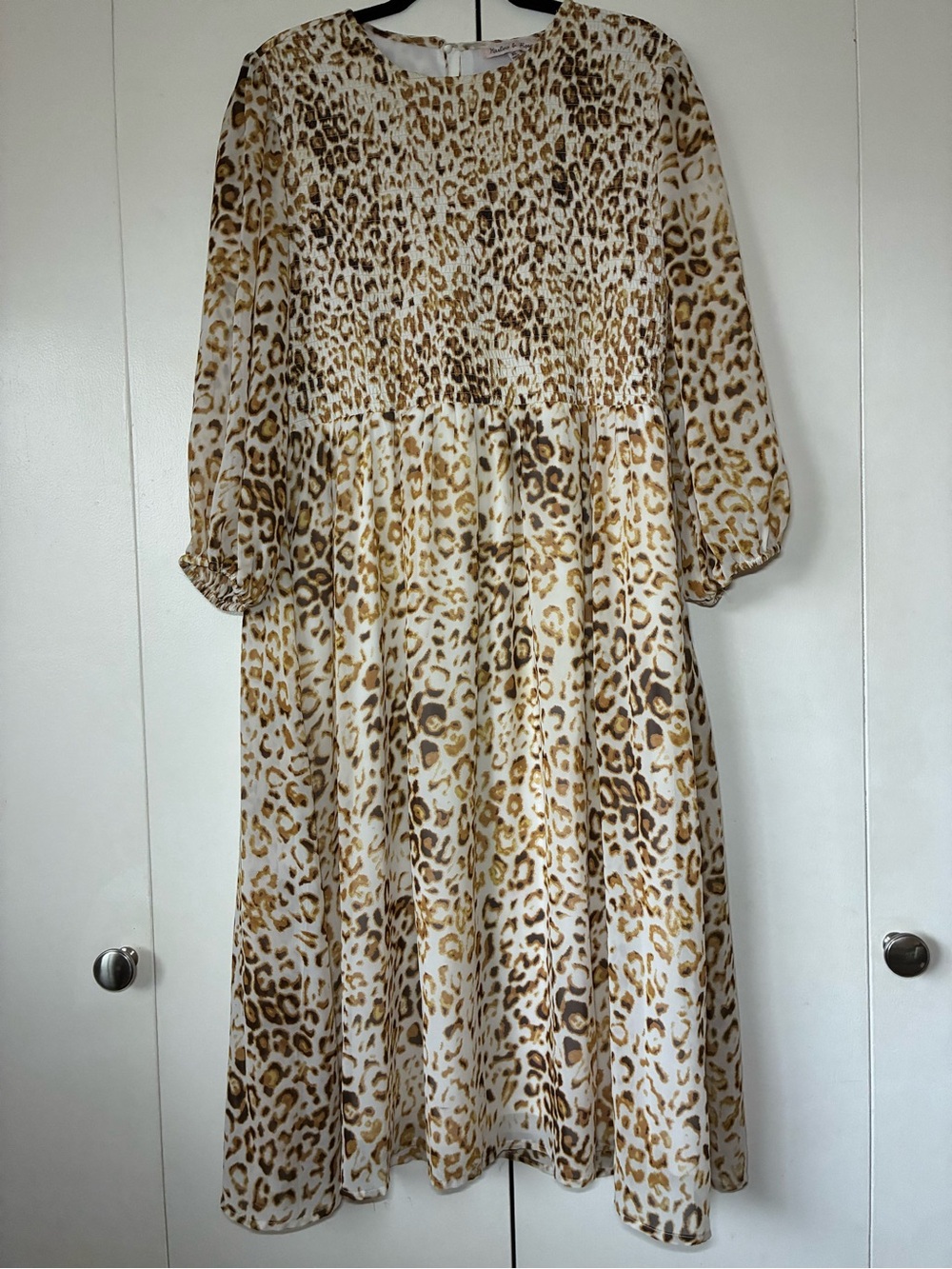 Leopard Print Midi Dress in Cream and Brown